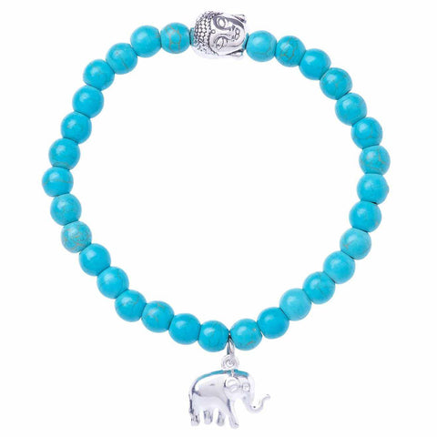 Stretchy Buddha and Elephant Bracelet-Bracelet-Lannaclothesdesign Shop-Turquoise-Lannaclothesdesign Shop