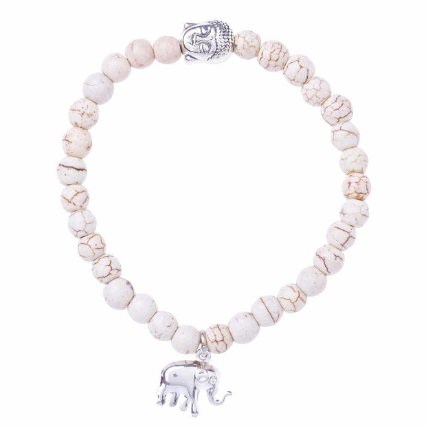 Stretchy Buddha and Elephant Bracelet-Bracelet-Lannaclothesdesign Shop-White-Lannaclothesdesign Shop