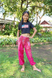 TEAL PEACOCK PANTS Kids Harem Pants-Kids Boho Pants-Lannaclothesdesign Shop-2 Years-Printed Pink-Lannaclothesdesign Shop