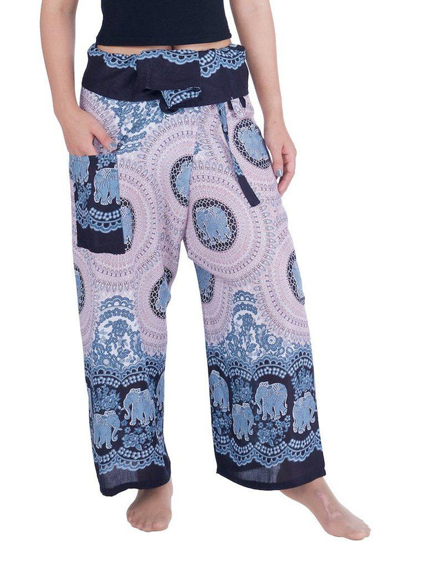 Thai Fisherman Pants Elephant Print-Fisherman-Lannaclothesdesign Shop-Small-Medium-Black White-Lannaclothesdesign Shop