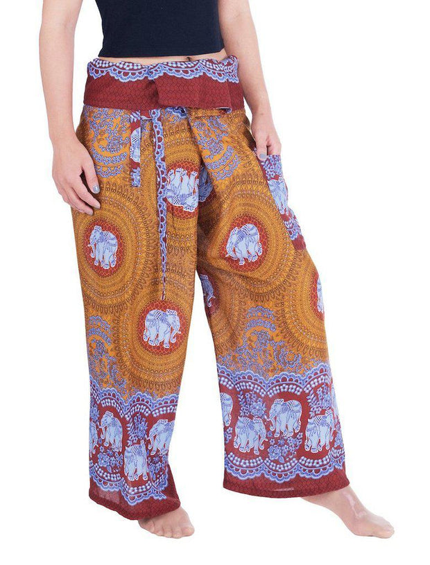 Thai Fisherman Pants Elephant Print-Fisherman-Lannaclothesdesign Shop-Small-Medium-Brown-Lannaclothesdesign Shop