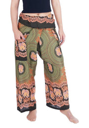 Thai Fisherman Pants Elephant Print-Fisherman-Lannaclothesdesign Shop-Small-Medium-Green-Lannaclothesdesign Shop