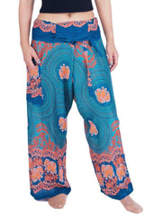 Thai Fisherman Pants Elephant Print-Fisherman-Lannaclothesdesign Shop-Small-Medium-Teal-Lannaclothesdesign Shop