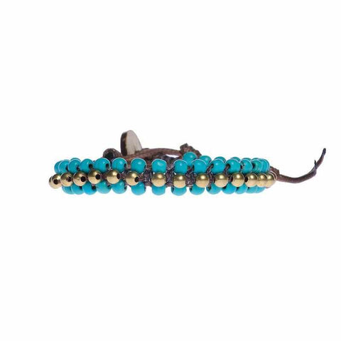 Turquoise Quartz Beads and Brass Boho Bracelet-Bracelet-Lannaclothesdesign Shop-Lannaclothesdesign Shop