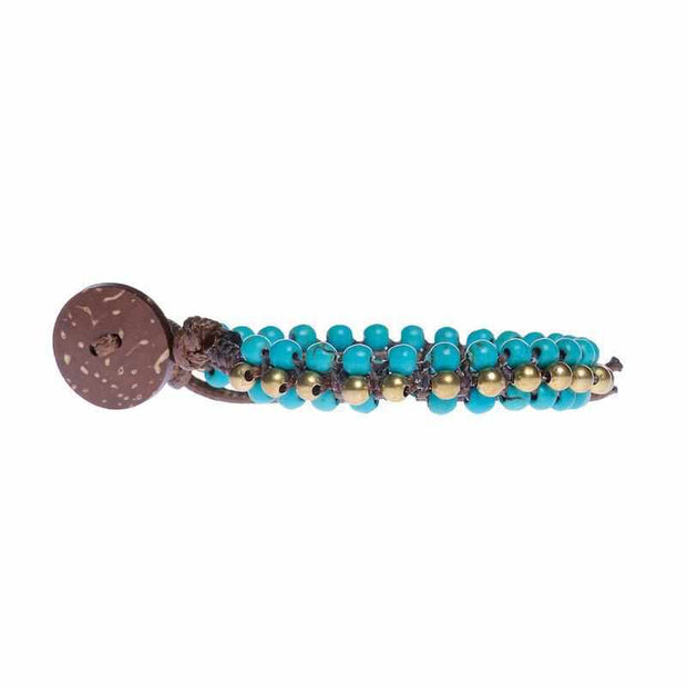 Turquoise Quartz Beads and Brass Boho Bracelet-Bracelet-Lannaclothesdesign Shop-Lannaclothesdesign Shop