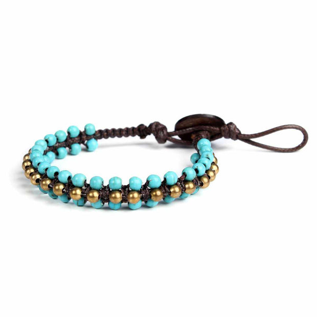 Turquoise Quartz Beads and Brass Boho Bracelet-Bracelet-Lannaclothesdesign Shop-Lannaclothesdesign Shop