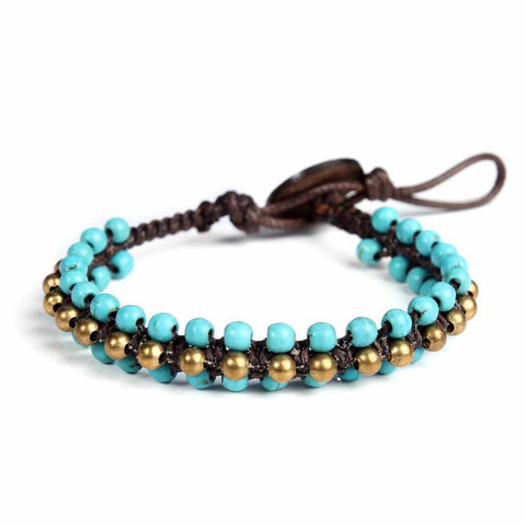Turquoise Quartz Beads and Brass Boho Bracelet-Bracelet-Lannaclothesdesign Shop-Lannaclothesdesign Shop