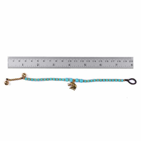 Turquoise Quartz Beads and Silver Bells Bracelet-Bracelet-Lannaclothesdesign Shop-Lannaclothesdesign Shop