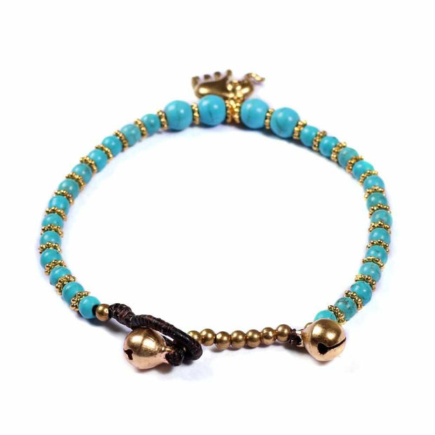 Turquoise Quartz Beads and Silver Bells Bracelet-Bracelet-Lannaclothesdesign Shop-Lannaclothesdesign Shop