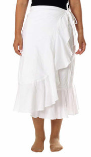 WHITE COTTON MIDI SKIRT-Rayon Skirt-Lannaclothesdesign Shop-Lannaclothesdesign Shop