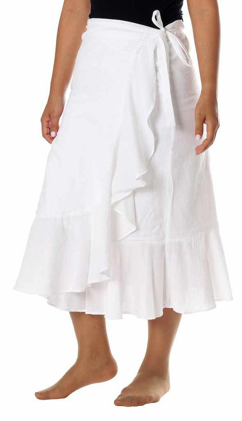 WHITE COTTON MIDI SKIRT-Rayon Skirt-Lannaclothesdesign Shop-XS/S-Lannaclothesdesign Shop