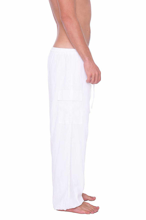 White Cotton Pants w/ Elastic Ankles-Men Pants-Lannaclothesdesign Shop-Lannaclothesdesign Shop