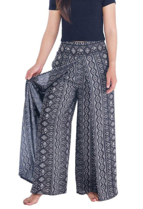 Wide Leg Pants Elephants Design-Wide Leg-Lannaclothesdesign Shop-Small-Grey-Lannaclothesdesign Shop