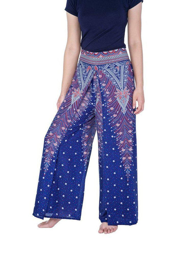 Wide Leg Pants with Peacock Design-Wide Leg-Lannaclothesdesign Shop-Lannaclothesdesign Shop