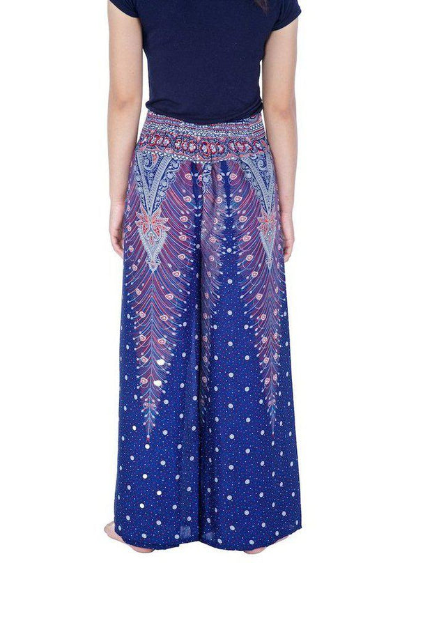 Wide Leg Pants with Peacock Design-Wide Leg-Lannaclothesdesign Shop-Lannaclothesdesign Shop