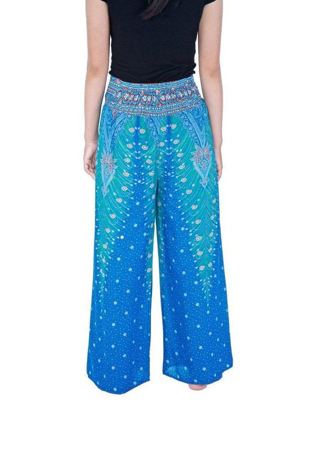 Wide Leg Pants with Peacock Design-Wide Leg-Lannaclothesdesign Shop-Lannaclothesdesign Shop