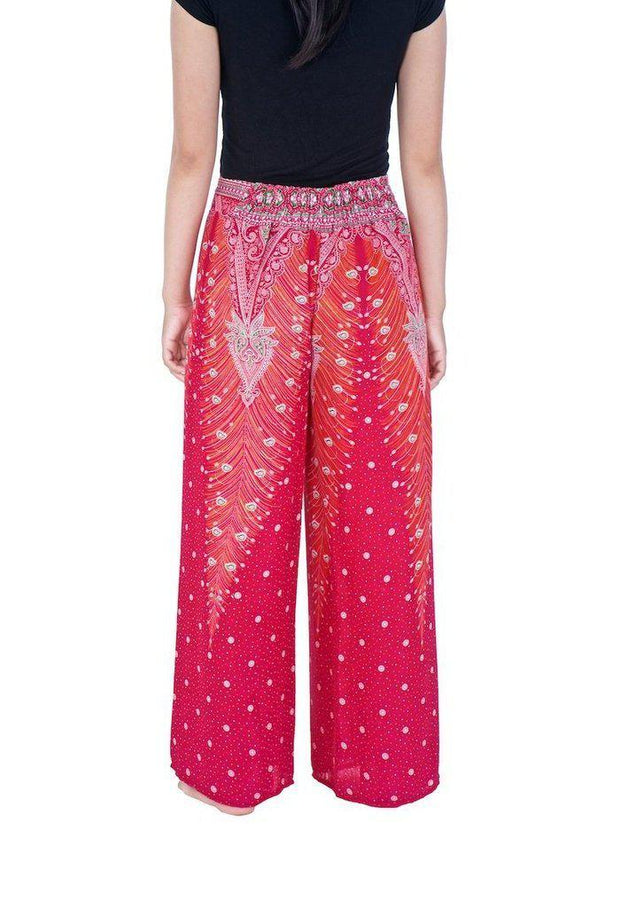 Wide Leg Pants with Peacock Design-Wide Leg-Lannaclothesdesign Shop-Lannaclothesdesign Shop