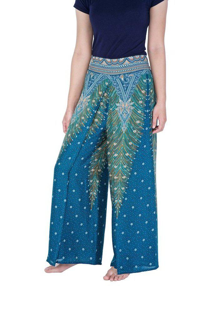 Wide Leg Pants with Peacock Design - Lannaclothesdesign Shop