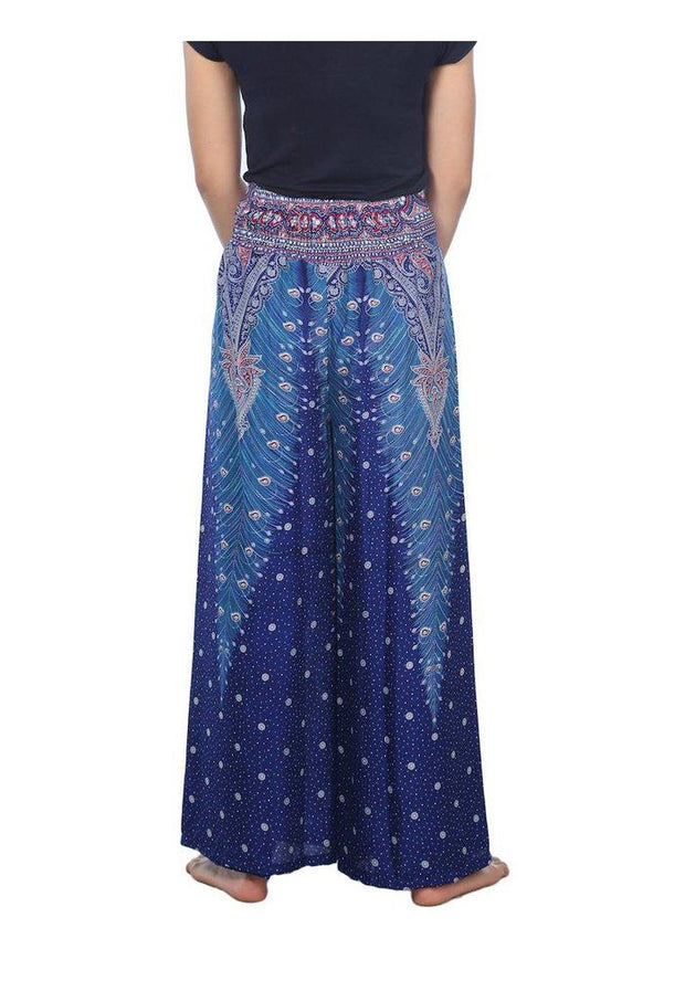 Wide Leg Pants with Peacock Design-Wide Leg-Lannaclothesdesign Shop-Lannaclothesdesign Shop