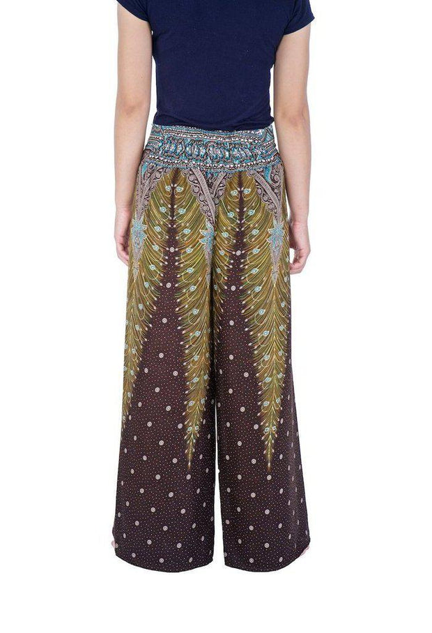 Wide Leg Pants with Peacock Design-Wide Leg-Lannaclothesdesign Shop-Lannaclothesdesign Shop