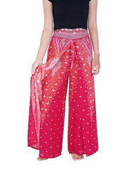 Wide Leg Pants with Peacock Design-Wide Leg-Lannaclothesdesign Shop-Small-Pink-Lannaclothesdesign Shop
