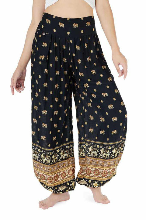 Women Black Boho Trousers-Jenny Pants-Lannaclothesdesign Shop-Lannaclothesdesign Shop