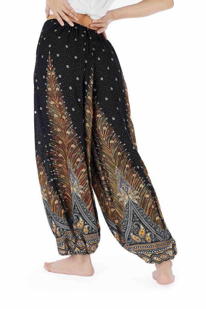 Women Black Flowy Pants - Lannaclothesdesign Shop