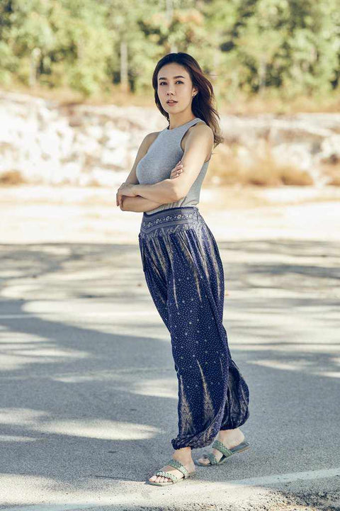 Women Blue Harem Pants-Jenny Pants-Lannaclothesdesign Shop-XS/S-Blue-Lannaclothesdesign Shop