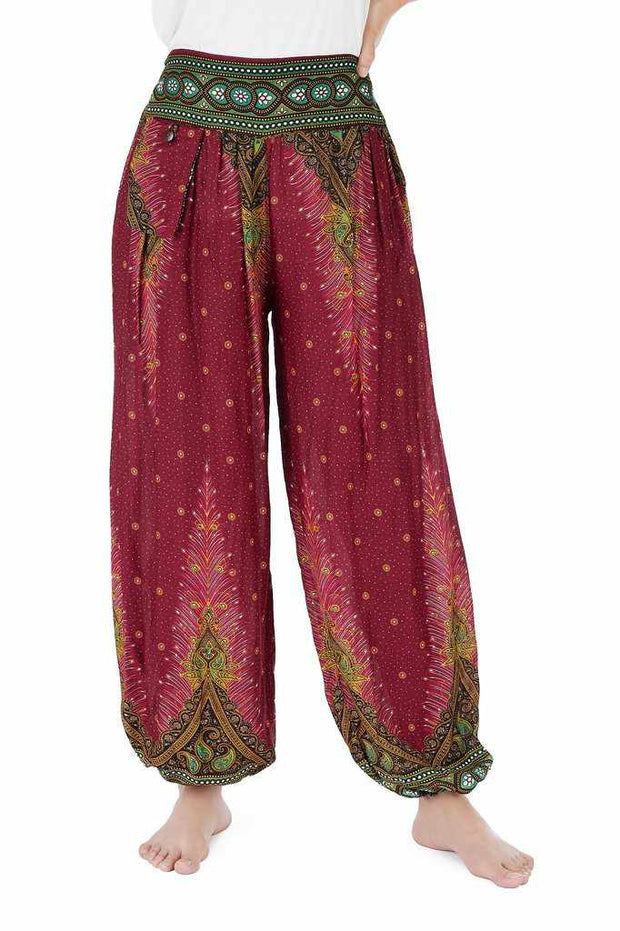 Women Burgundy Harem Pants-Jenny Pants-Lannaclothesdesign Shop-Lannaclothesdesign Shop