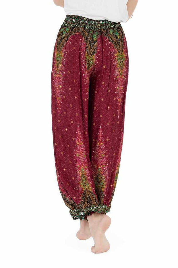 Women Burgundy Harem Pants-Jenny Pants-Lannaclothesdesign Shop-Lannaclothesdesign Shop