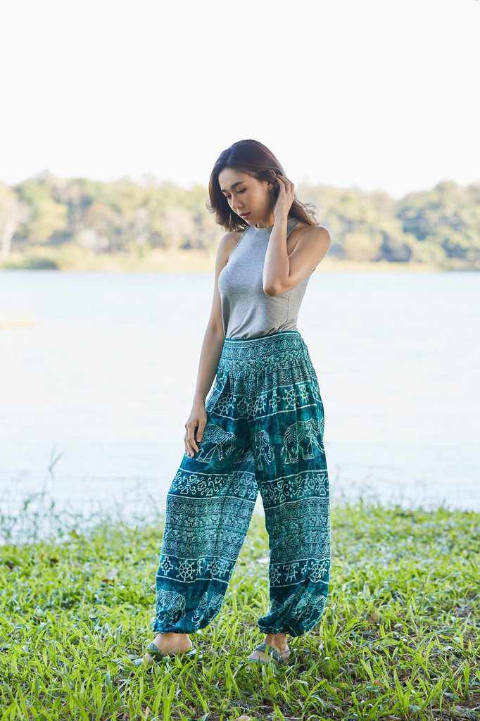 Women Teal Hippie Pants - Lannaclothesdesign Shop