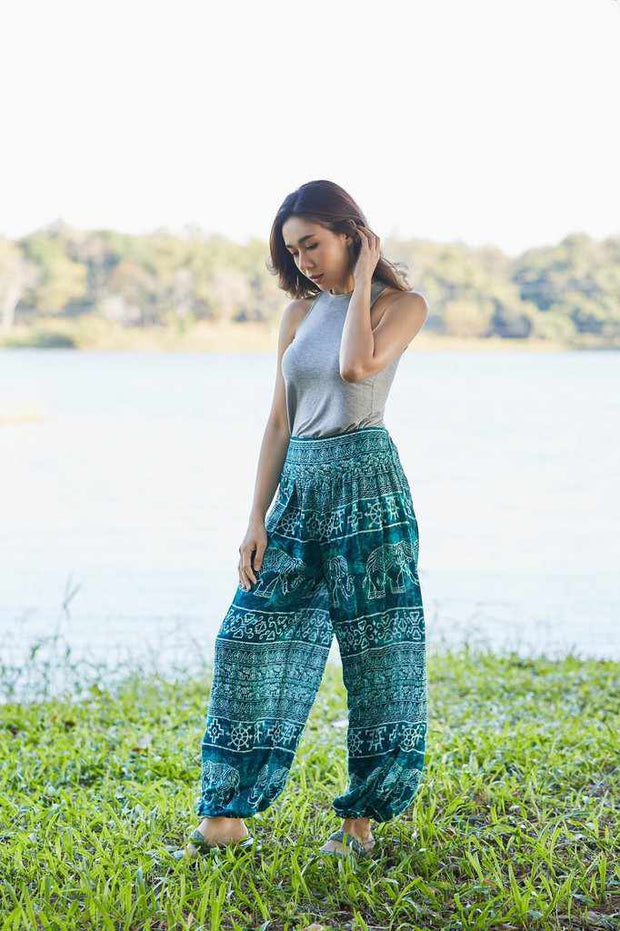 Women Teal Hippie Pants-Jenny Pants-Lannaclothesdesign Shop-Lannaclothesdesign Shop