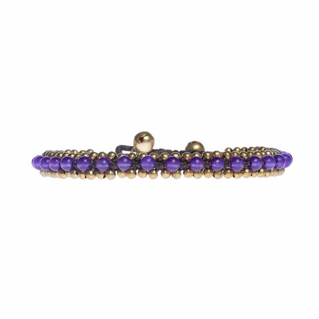 Womens Amethyst Fashion Anklet Beaded Quartz and Brass Handmade Thai Jewelry-Anklet-Lannaclothesdesign Shop-Lannaclothesdesign Shop