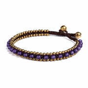 Womens Amethyst Fashion Anklet Beaded Quartz and Brass Handmade Thai Jewelry-Anklet-Lannaclothesdesign Shop-Lannaclothesdesign Shop