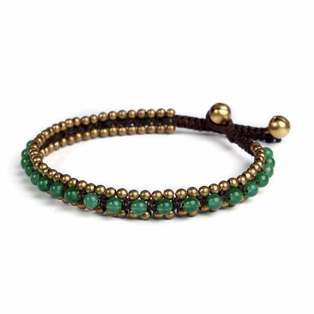 Womens Green Fashion Anklet Beaded Quartz and Brass Handmade Thai Jewelry-Anklet-Lannaclothesdesign Shop-Lannaclothesdesign Shop