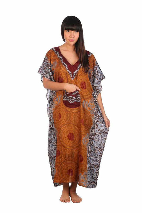 Women's Long Kaftan-Dress-Lannaclothesdesign Shop-Brown-Lannaclothesdesign Shop