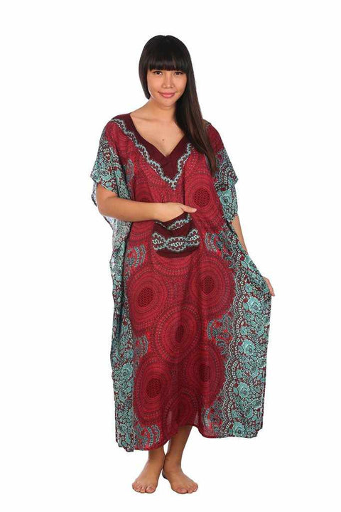 Women's Long Kaftan-Dress-Lannaclothesdesign Shop-Burgundy-Lannaclothesdesign Shop