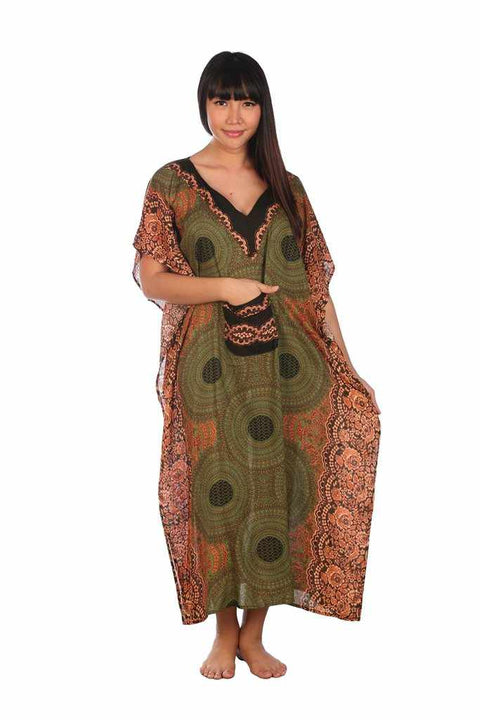 Women's Long Kaftan-Dress-Lannaclothesdesign Shop-Green-Lannaclothesdesign Shop
