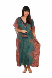 Women's Long Kaftan-Dress-Lannaclothesdesign Shop-Teal-Lannaclothesdesign Shop