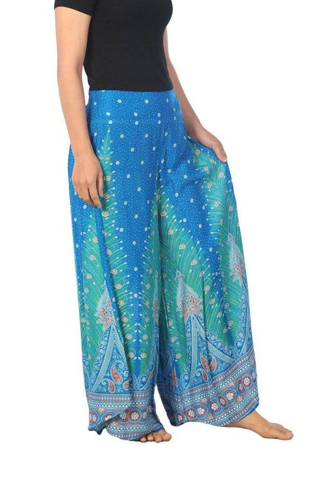 Womens Peacock Design Palazzo Pants-Palazzo-Lannaclothesdesign Shop-Lannaclothesdesign Shop