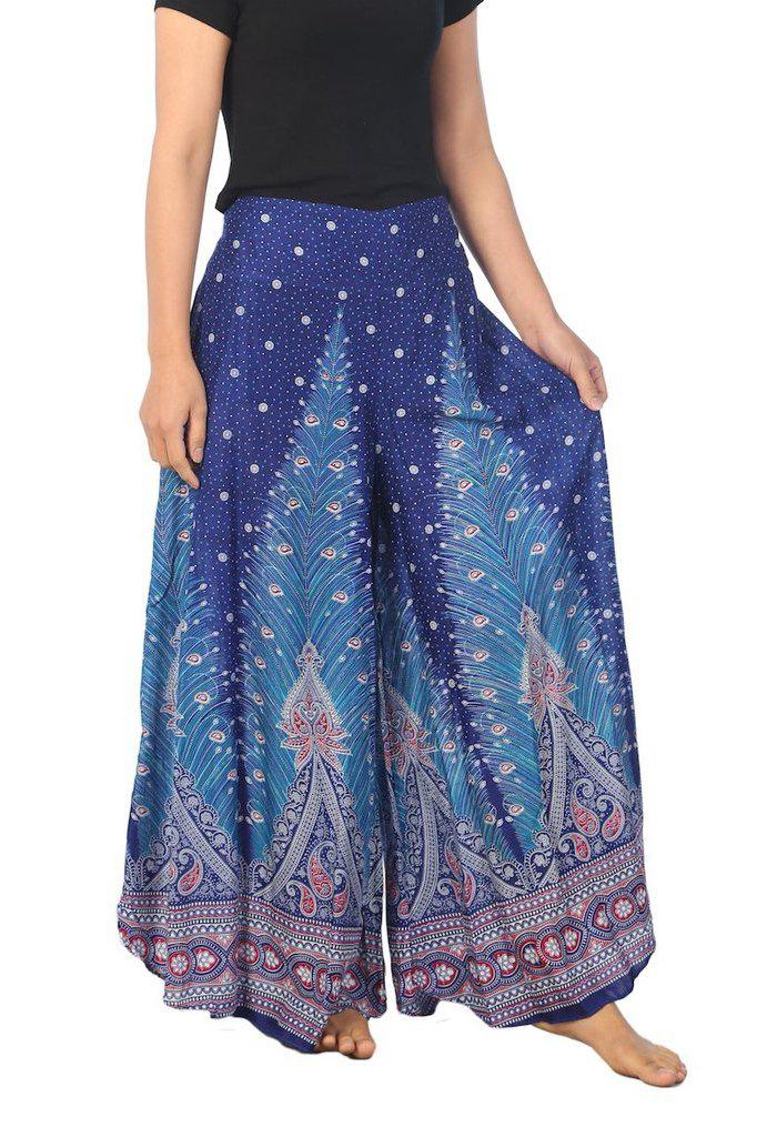 Womens Peacock Design Palazzo Pants - Lannaclothesdesign Shop