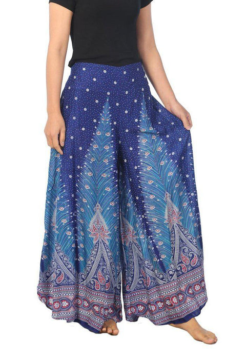 Womens Peacock Design Palazzo Pants-Palazzo-Lannaclothesdesign Shop-Lannaclothesdesign Shop