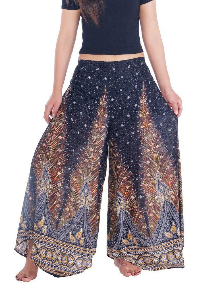 Womens Peacock Design Palazzo Pants - Lannaclothesdesign Shop