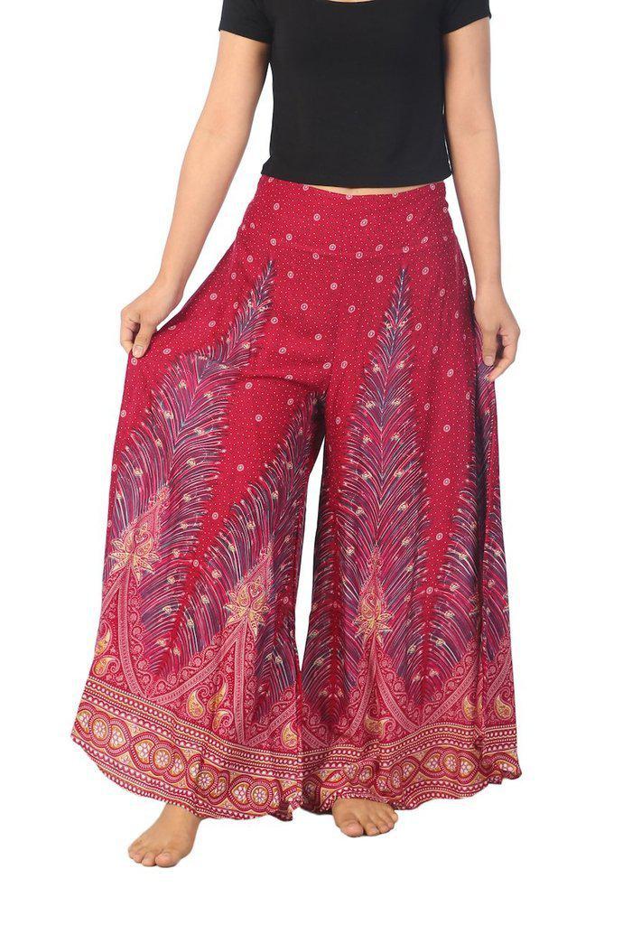 Womens Peacock Design Palazzo Pants - Lannaclothesdesign Shop