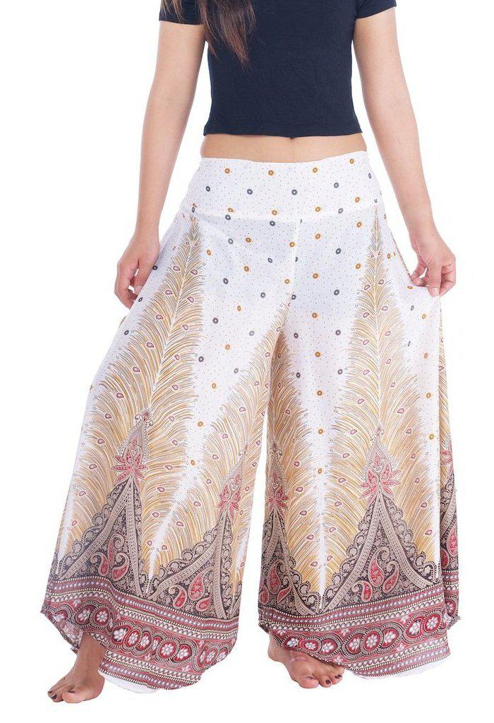 Womens Peacock Design Palazzo Pants - Lannaclothesdesign Shop