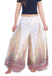 Womens Peacock Design Palazzo Pants-Palazzo-Lannaclothesdesign Shop-Small-White-Length 37"-Lannaclothesdesign Shop