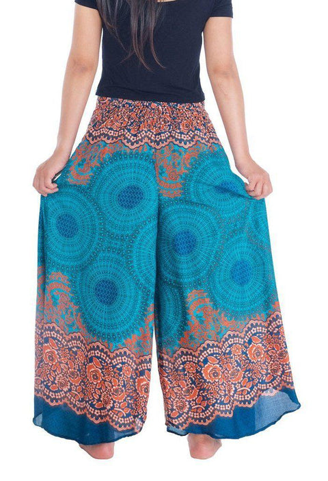Womens Rose Design Wide Leg Palazzo Pants-Palazzo-Lannaclothesdesign Shop-Lannaclothesdesign Shop