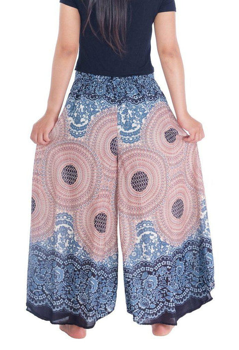 Womens Rose Design Wide Leg Palazzo Pants-Palazzo-Lannaclothesdesign Shop-Lannaclothesdesign Shop
