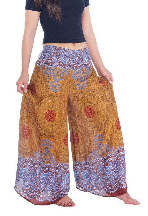 Womens Rose Design Wide Leg Palazzo Pants-Palazzo-Lannaclothesdesign Shop-Lannaclothesdesign Shop